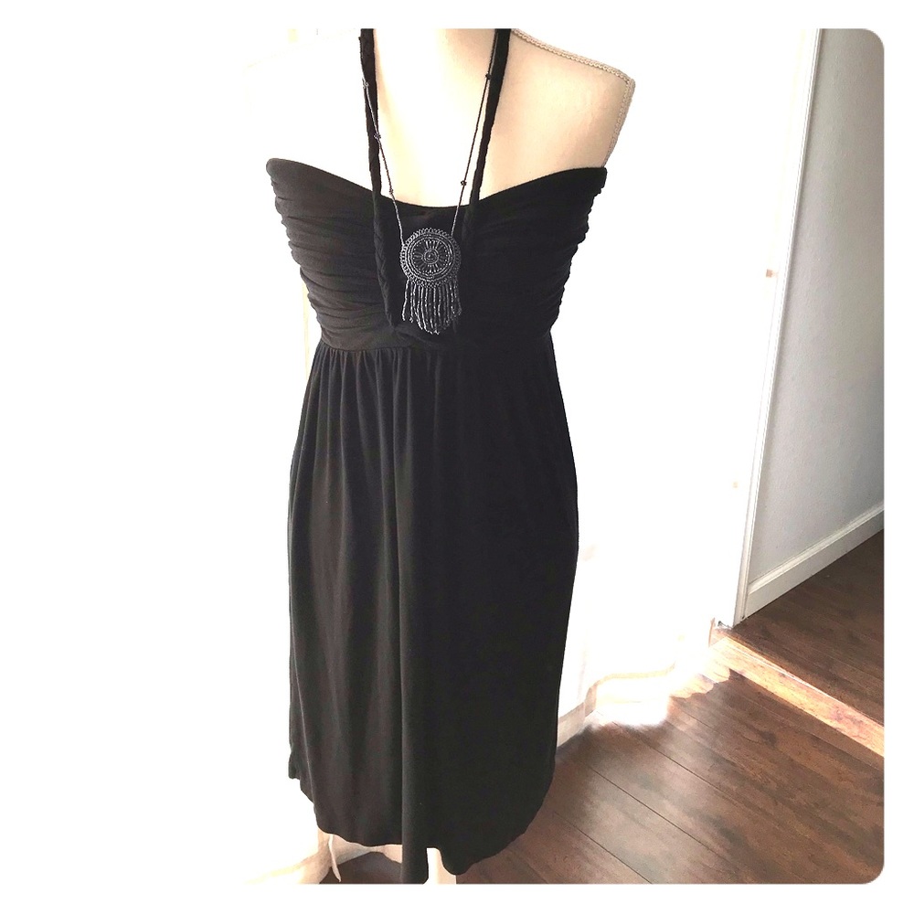 Black Strapless Stretchy Cotton MIdi Dress Size Small